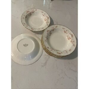 Pope Gosser 8 Vintage‎ FLORENCE 5 3/4" Fruit Bowls Pink Rose w/Gold Rim China